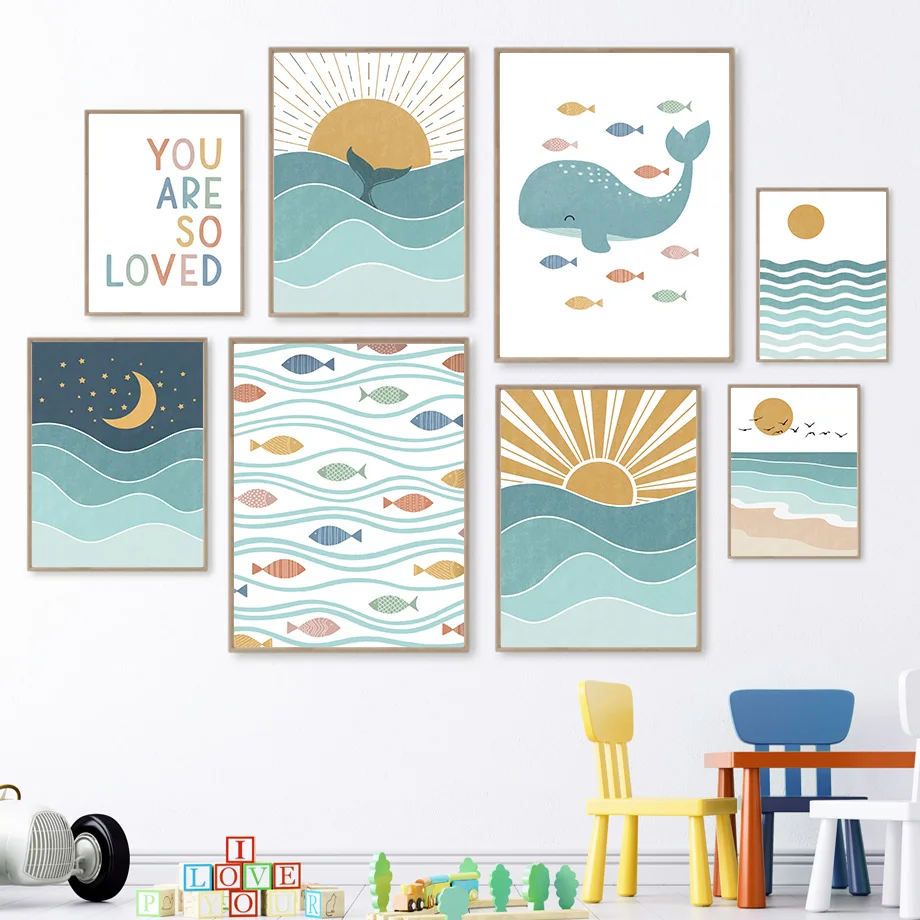 Baby Boy Nursery Quotes - Fisch, Wal, Möwe, Sonnenaufgang, Sonnenuntergang, Strand,