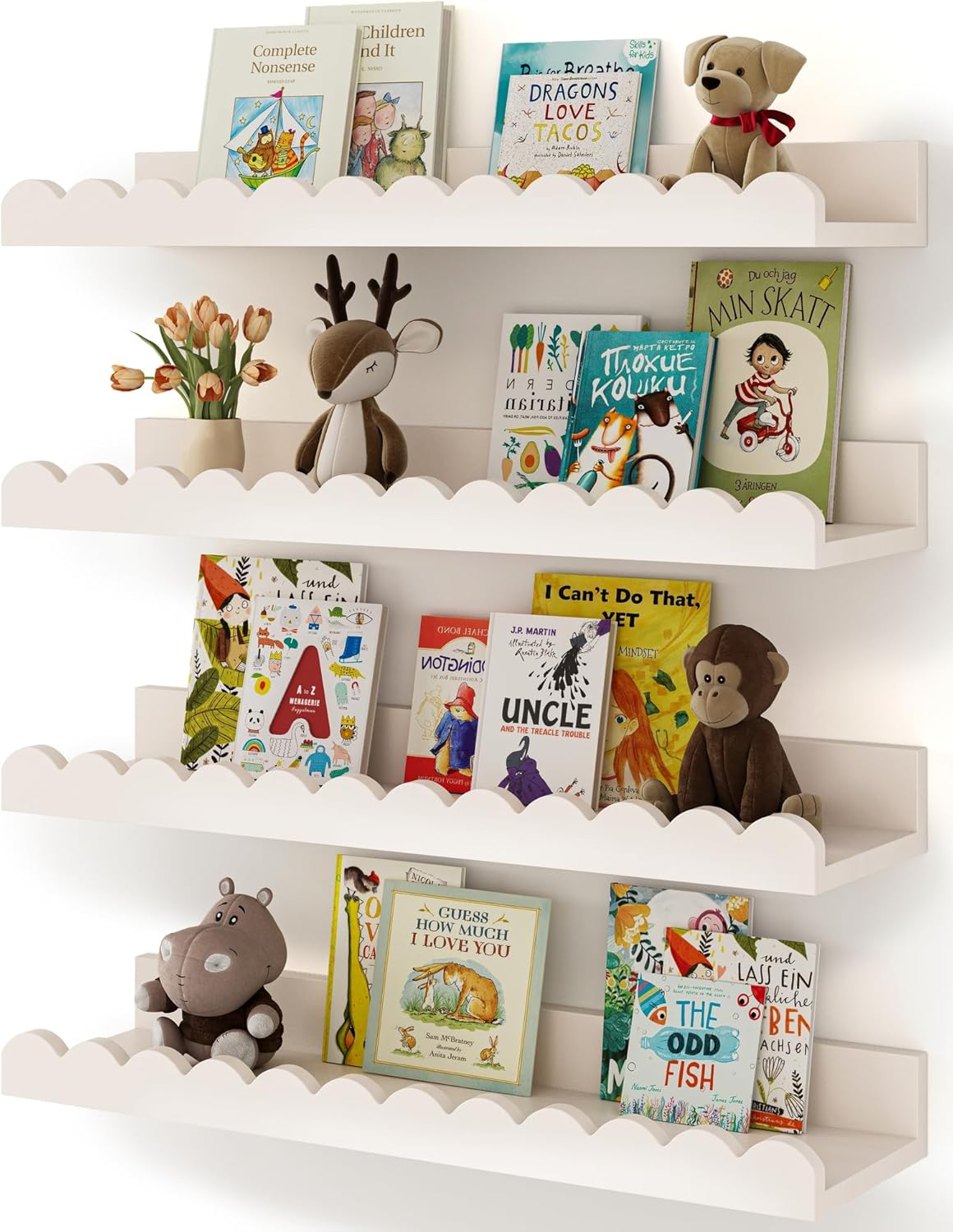 Baby Nursery Floating Shelves - Set aus 4 weißen, gewellten, schwebenden