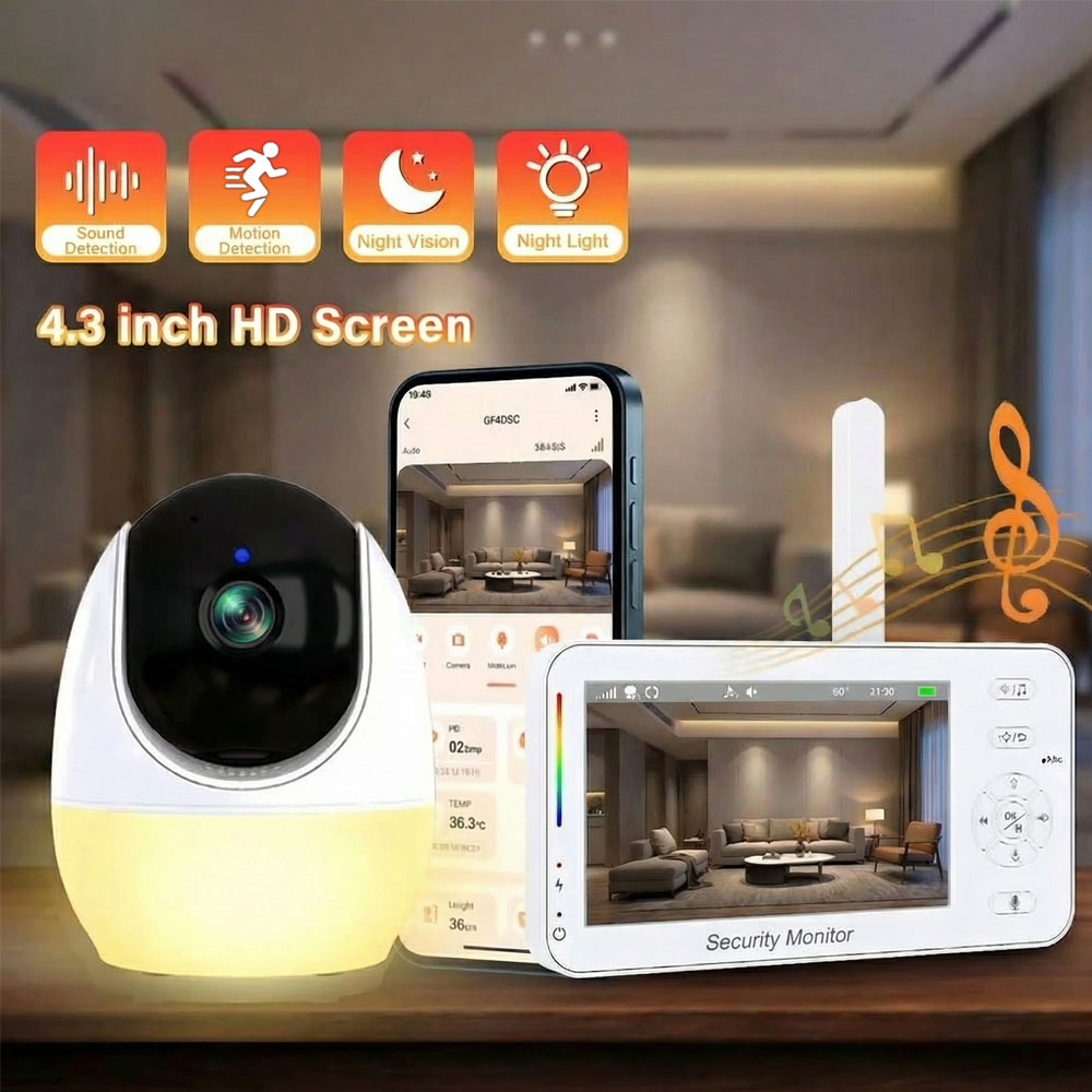 Baby Nursery Temperature - 4,3-Zoll-Video-Babyphone mit Kamera, PTZ, Nachtsicht, Zwei-Wege-Audio,