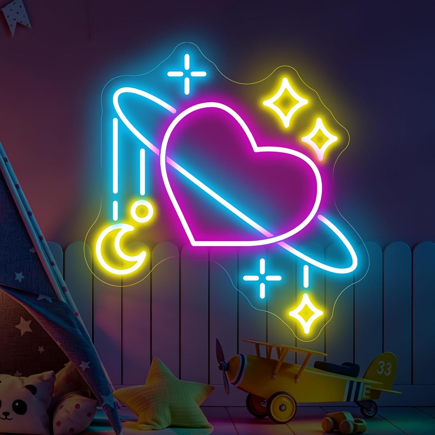 Baby Nursery Wall Lights - Weltraum-Planeten-Neonlicht LED-Neonleuchte Galaxie Mond Stern USB-betriebene