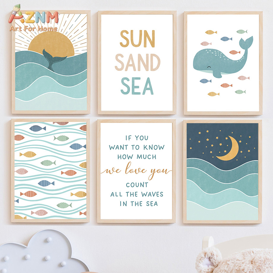 Baby Boy Nursery Quotes - Fisch, Wal, Möwe, Sonnenaufgang, Sonnenuntergang, Strand,