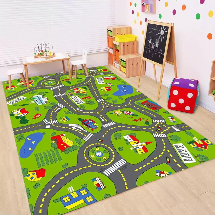 Baby Nursery Carpet - Kinder-Verkehrsteppich mit Cartoon-Autos, Spielteppich für Jungen
