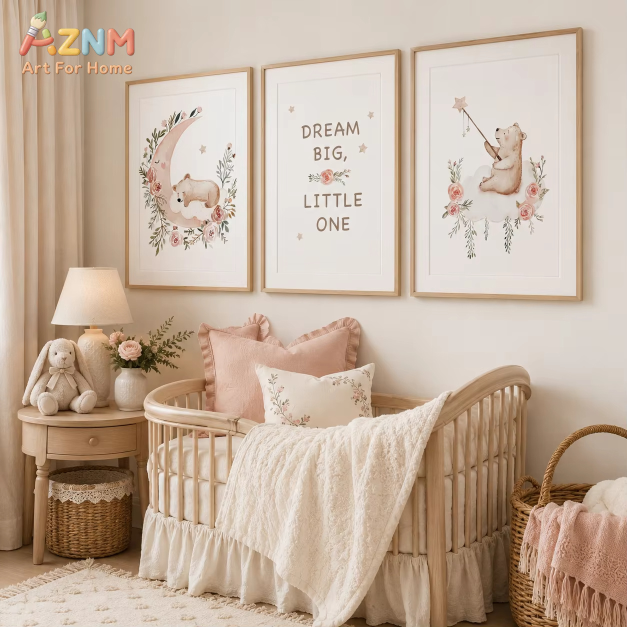 Baby Boy Nursery Quotes - AZNM Kinderzimmer-Blumen-Wandkunst, niedliches Teddybär-Mond-Zitat-Leinwandbild, Baby-Posterdruck für