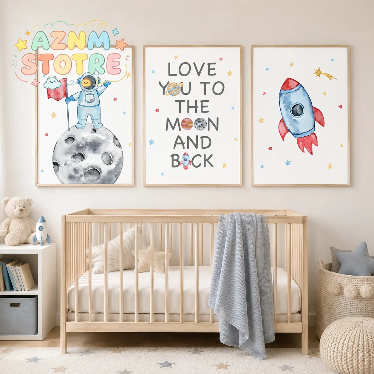 Baby Boy Nursery Quotes - Kinderzimmer-Wandkunst Weltraum-Astronaut Zitate Leinwandbild Nordisches Raketen-Poster