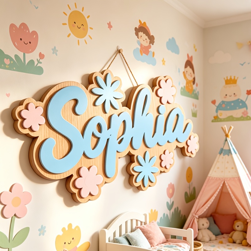 Baby Nursery In - Personalisiertes Namensschild mit Blumenmotiv, Anpassbare Pastellfarbene