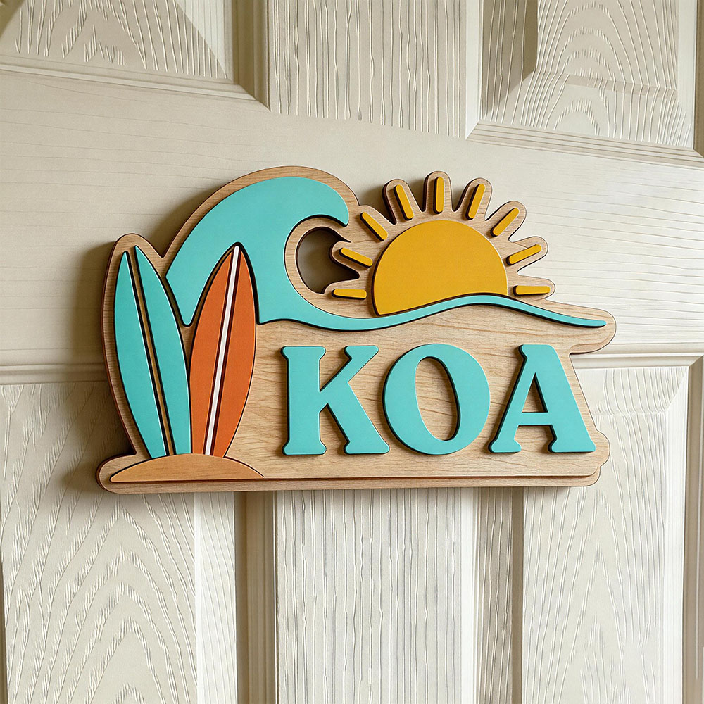 Baby Nursery In - Personalisiertes Strandwellen-Surfbrett Sonnennamen-Türschild für Kinderzimmer, Individuelles