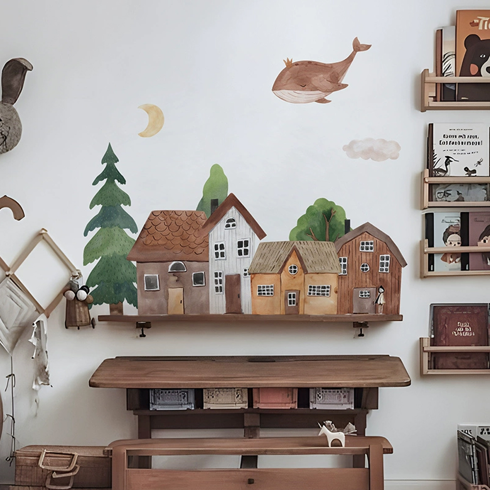 Baby Nursery Wall Decals - Stoff Cartoon Wald Vintage Stadt Wand