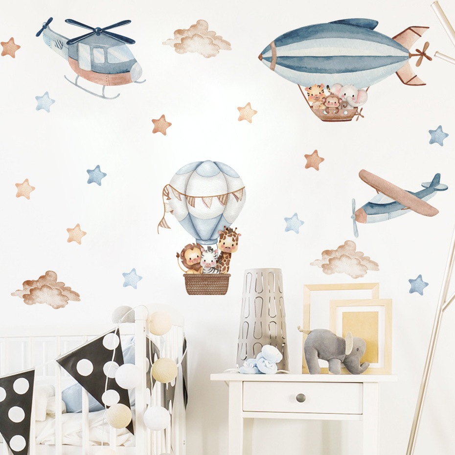 Aquarell Tiere Heißluftballon  – Baby Nursery Wall Decals Bewertung und Preis