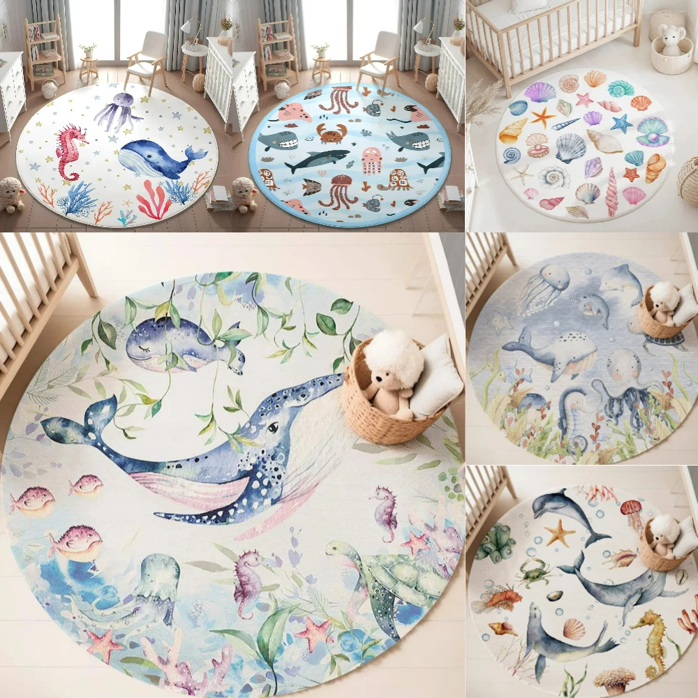 Blauer runder Teppich mit Meer – Baby Nursery Carpet Bewertung und Preis